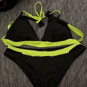 Black & Neon green Two-Piece Bikini Swimsuit - Women's Swim